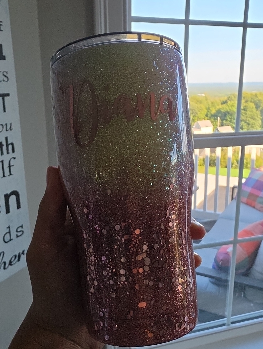 Personalized Glitter Ombre Tumbler - Pink and Green - Diana